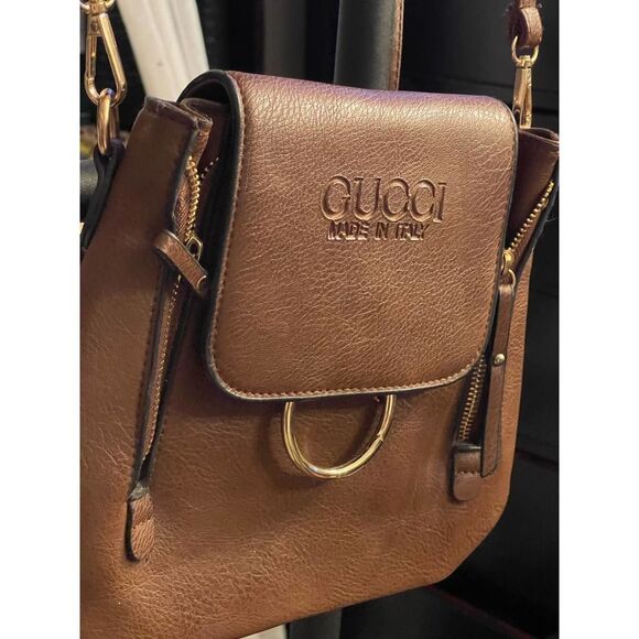 Brown vegan leaTher convertible backpack minibag - Picture 1 of 6